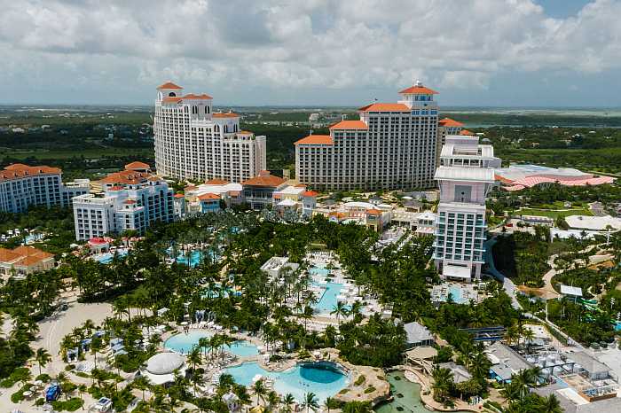 Aerial view of Baha Mar Resort in Nassau, Bahamas, a luxury resort with kosher dining options and an eruv.