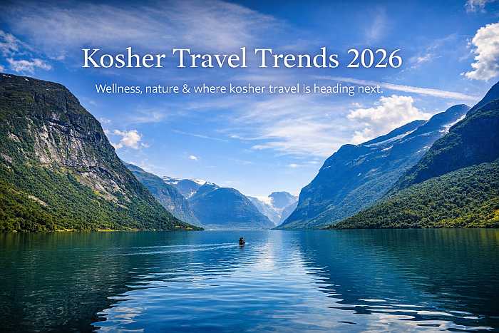Serene mountain and water landscape symbolizing wellness, nature, and the future direction of kosher travel