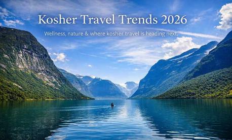Serene mountain and water landscape symbolizing wellness, nature, and the future direction of kosher travel