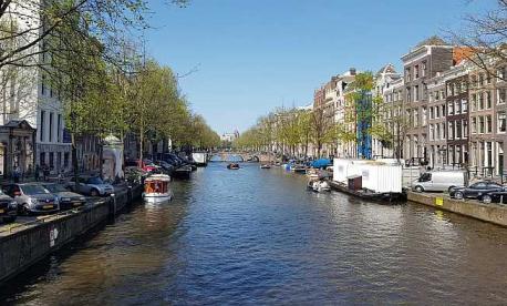 Houses on the canal in Amsterdam