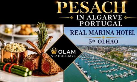 Celebrate Passover 2027 with Olam Holidays at the 5-star Real Marina Hotel & Spa in Olhão, Algarve.