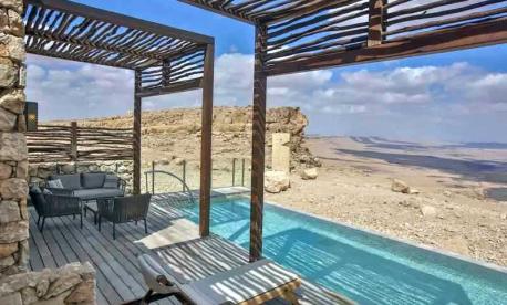 Desert infinity pool at Beresheet Hotel with sweeping Negev views, Mitzpe Ramon